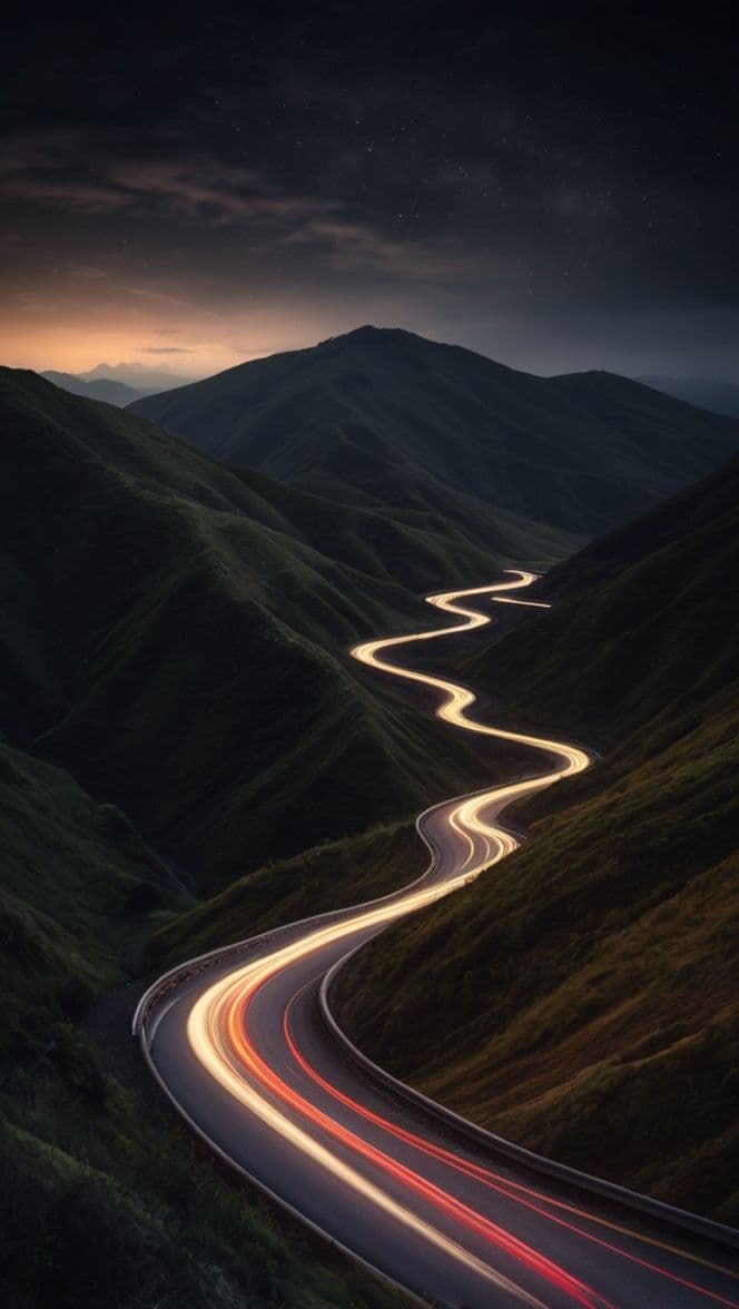 Trail of light crossing a dark landscape, representing software operated for the long run